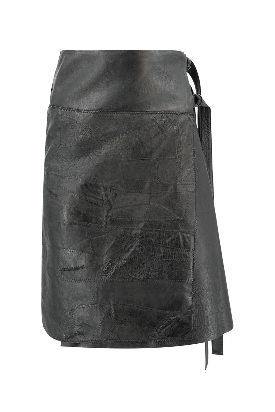 Veronique Branquinho Vintage Early 2000s Black Patchwork Leather Wrap Skirt